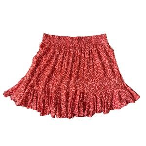 LOFT Orange Polka Dot Mini Skirt Womens S Ruffle Hem Smocked Waist Y2K Feminine